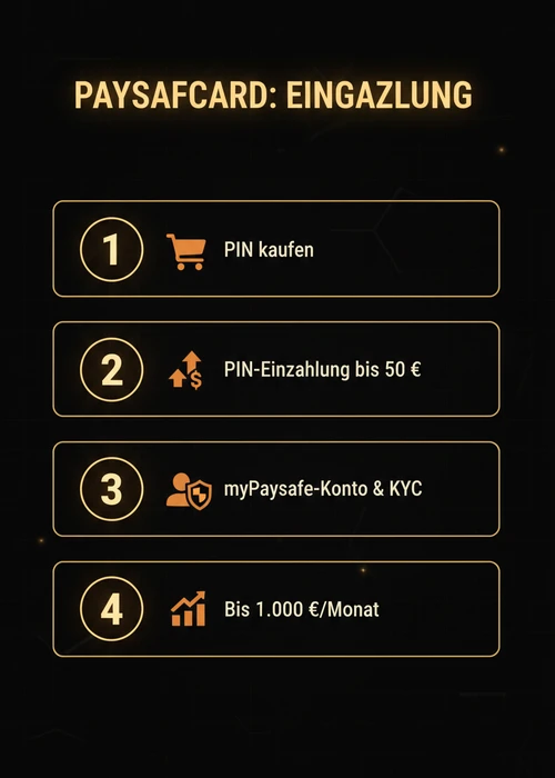 Eine Paysafecard mit einem 16-stelligen PIN-Code und Spielchips im Hintergrund